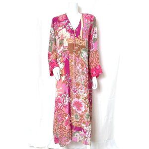 Camilla Pocket Kaftan With Zip Midi Dress Silk Sz S M Pink Green Cream $…